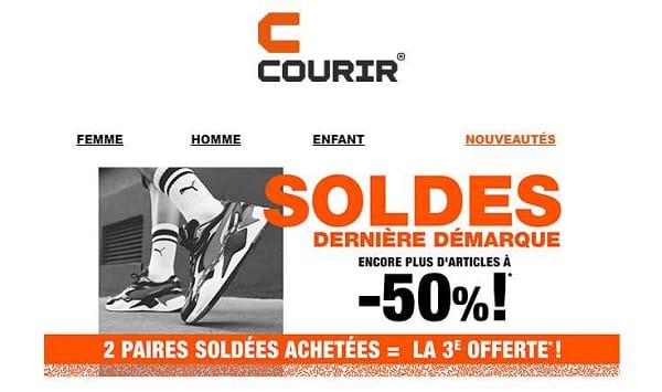 Offre Flash Courir 2 Paires Soldées Achetées = La 3ème Offerte (dernière Démarque)