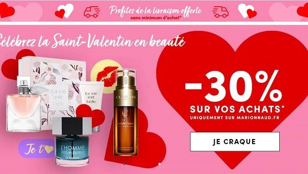 Saint Valentin Marionnaud 30% Sur Vos Achats + Livraison Gratuite