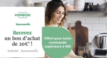 Un achat sur la boutique en ligne Thermomix de 40€ (accessoires, livres…) = bon d’achat de 20€ offert