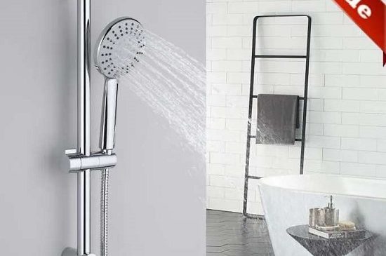 Lot Barre De Douche Inox Murale + Douchette 5 Jets + Tuyau De Douche Homelody