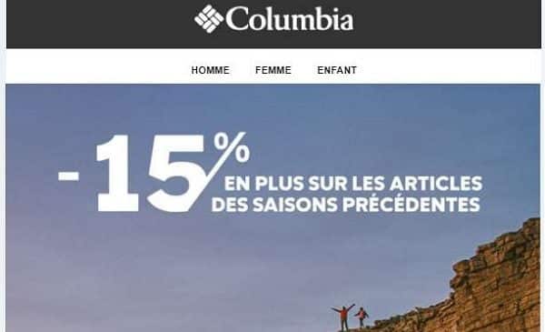 15% de remise supplémentaire sur les bonnes affaires columbia