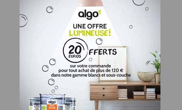 20€ remise sur une commande de peinture algo blancs et sous couche