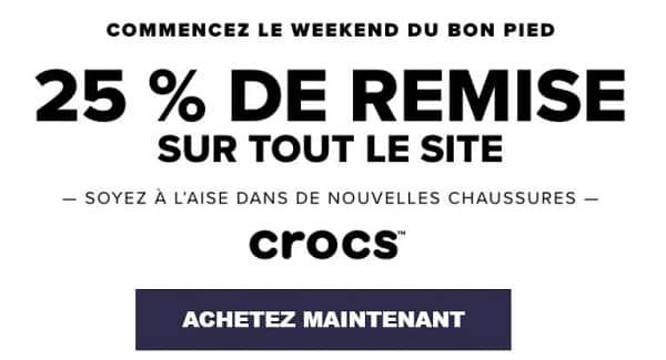 25% de réduction sur le site crocs + livraison gratuite