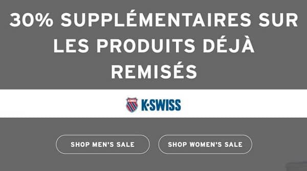 30% de remise sur tout les articles en promotion sur k swiss