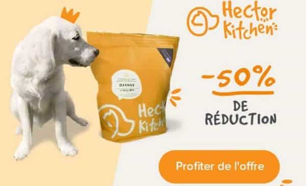 50% de remise sur votre commande de croquettes pour chien hector kitchen