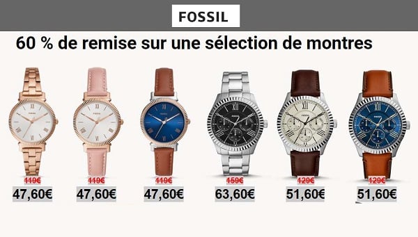 60% de remise sur une sélection de montres fossil pour femme et homme