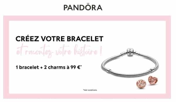 Bracelet Pandora à prix réduit = 1 bracelet + 2 charms à 99 € (offre flash)