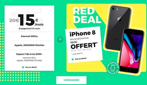 forfait red 100go + iphone 8 reconditionné gratuit