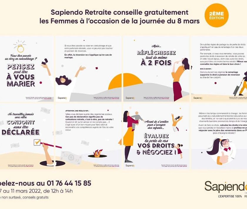 Journée de la femme : numéro gratuit Sapiendo pour poser vos questions liées à la retraite de 12h à 14h du 7 au 11 Mars 2022