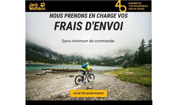 Livraison gratuite sans minimum sur Jack Wolfskin + promotions