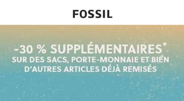 offre flash fossil 30% de remise supplémentaire sur des sacs, porte monnaie et autres