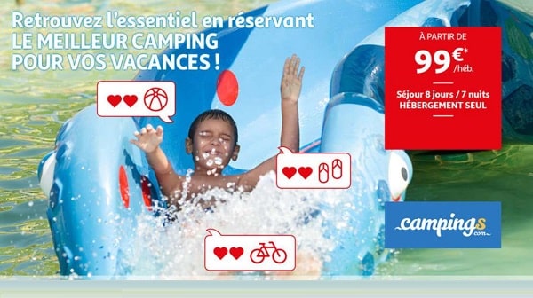 Vacances en camping à partir de 99€ les 8 jours en réservant pendant la vente flash Auchan Voyages