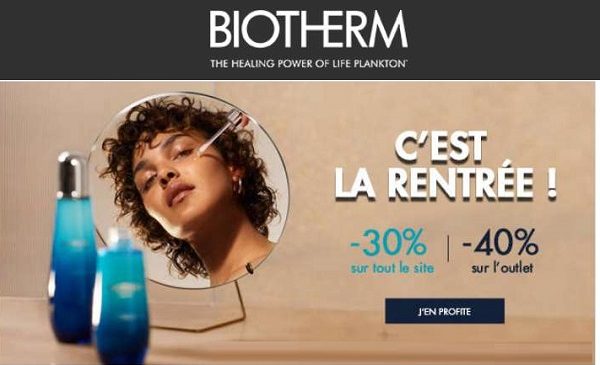 vente privée biotherm 30% sur tout le site et 40% sur l'outlet