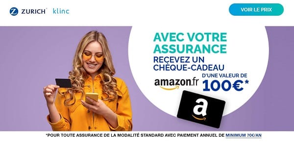 assurance smartphone en ligne klinc souscrite = un chèque cadeau amazon 100€ offert