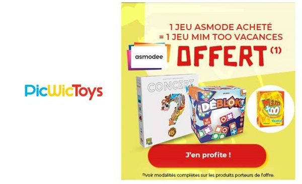 1 jeu mim too vacances gratuit pour l'achat un jeu de société asmodée