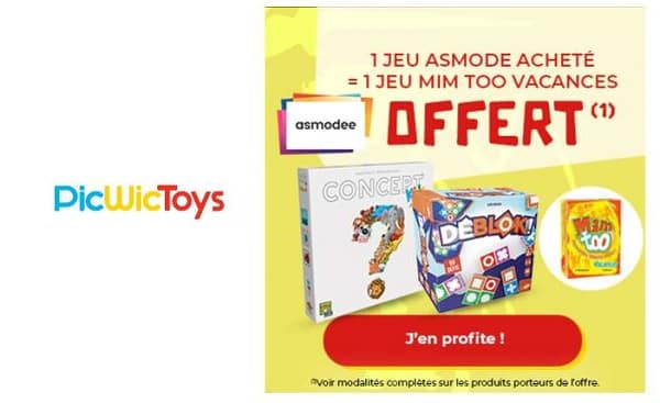 1 jeu MIM TOO Vacances GRATUIT pour l’achat un jeu de société Asmodée