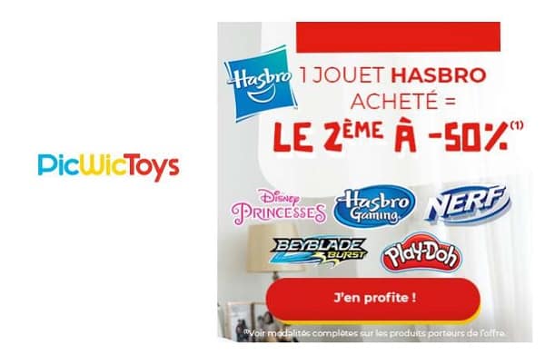 1 jeu ou jouet HASBRO acheté = le second moitié prix (Nerf, Monopoly, Hasbro Gaming, Play-Doh…)