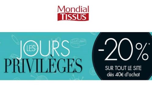 20% de remise sur votre commande sur mondial tissus