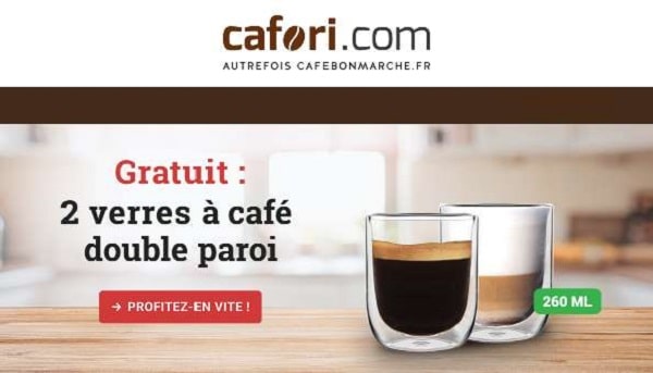 30€ de commande de café sur Cafori (Cafebonmarche) = 2 verres à double paroi de 260 ml offerts ☕️