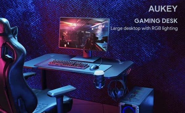 bureau gaming acier massif éclairage rvb aukey ly113