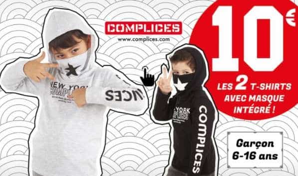 10€ le pack de 2 t shirts enfant avec masque intégré complice