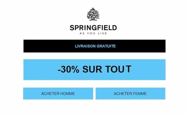 30% de remise sur tout le site Springfield + la livraison offerte (jusqu’à mercredi uniquement)