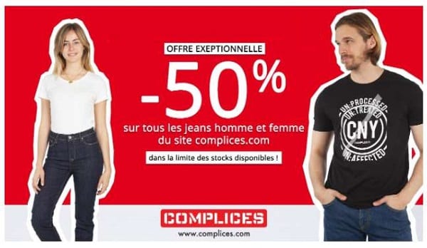 50% sur tous les jeans homme et femme sur le site complices