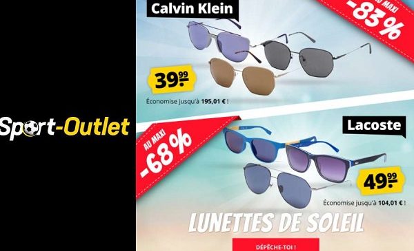 braderie lunettes de soleil calvin klein & lacoste à partir de 39,99€ sur sport outlet