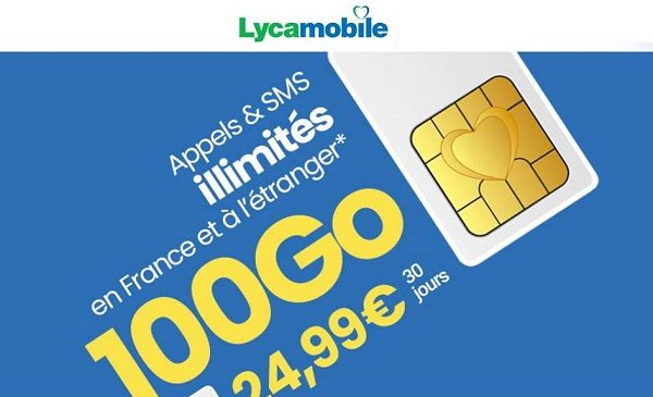 forfait mobile lyca xl 100go 24,99€ avec appels internationaux inclus