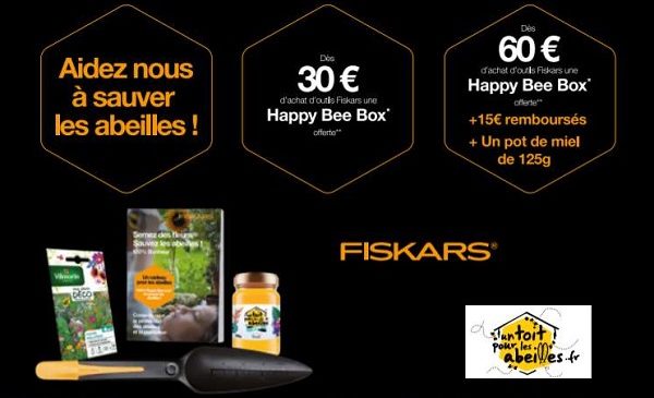 offre fiskars happy bee box (1 plantoir + graines offerts)