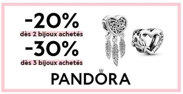 offre spéciale pandora 20 % dès 2 bijoux, 30 % dès 3 bijoux