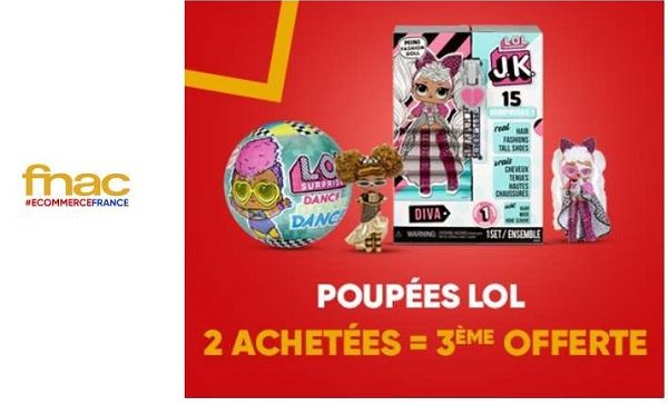 pour l'achat de 2 l.o.l. surprise le 3ème = l.o.l. gratuit