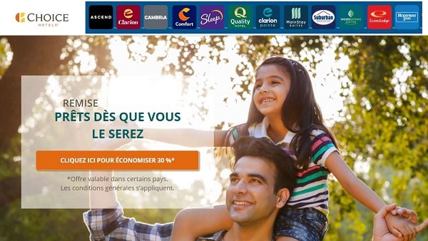 réservez 3 nuits ou plus = 30% de remise sur vos séjours chez choice hotels