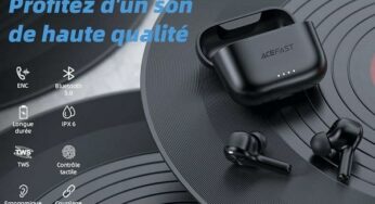 16,50€ écouteurs Bluetooth avec micro intégré ACEFAST T1 (suppression du Bruit, Bluetooth 5.0, 25h autonomie)