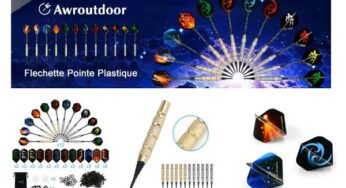 11,39€ le lot de 12 fléchettes avec 100 pointes plastiques et 36 ailettes Awroutdoor (pour cible électronique)