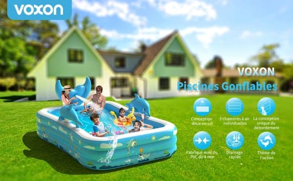 piscine gonflable dauphin 3 boudins avec jet voxon 250x180x55cm