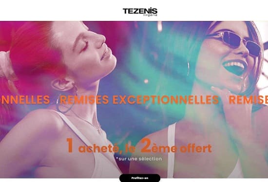 Les remises exceptionnelles Tezenis = un article acheté, le deuxième est offert