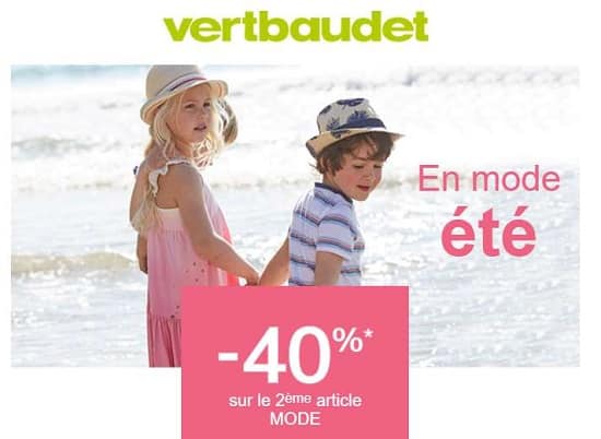 mode vertbaudet 40% de remise sur le second article