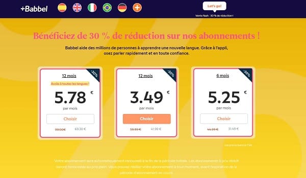 offre flash babbel remise de 30% sur les abonnements de cours de langues babbel