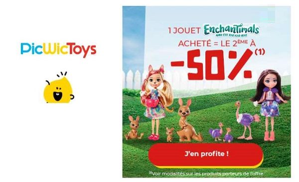 offre spéciale enchantimals 1 jouet acheté = le second à 50% sur picwictoys