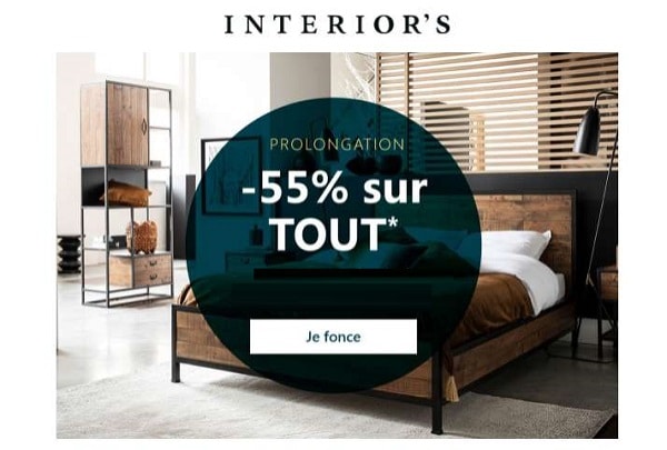 Offre spéciale Interior’s : 55% de remise sur tout (jusqu’à mercredi)