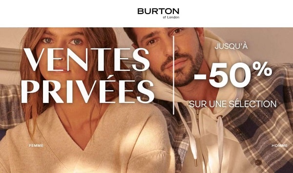 Vente privée Burton of London : jusqu’à -50% sur la mode femme & homme en avant soldes