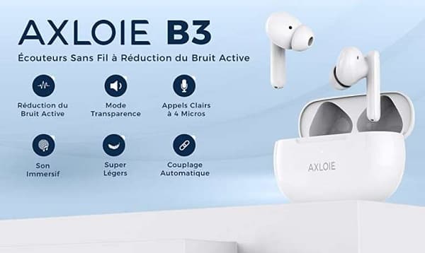 écouteurs sans fils bluetooth axloie b3 type airpods usb c