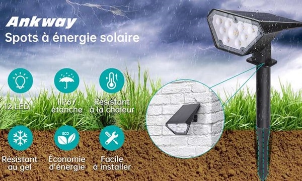 lot de 2 projecteurs solaire d'extérieur ankway