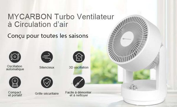 petit et puissant ventilateur oscillant mycarbon 35w