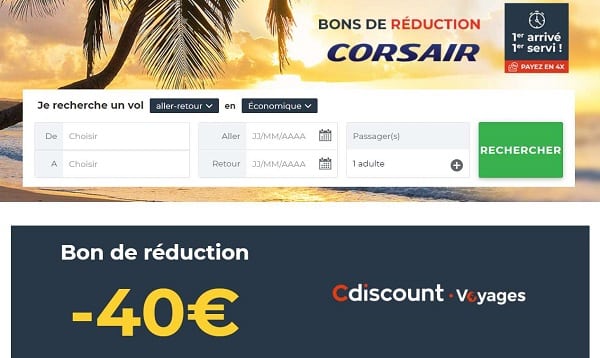 40€ de remise sur votre billet d'avion Corsair 