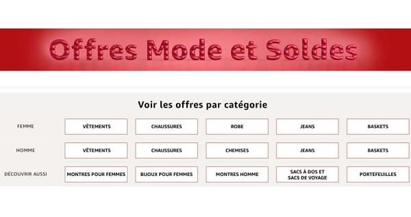 Offres mode et soldes Amazon + 15 % offerts dès 60 € d’achats (sur une selection)