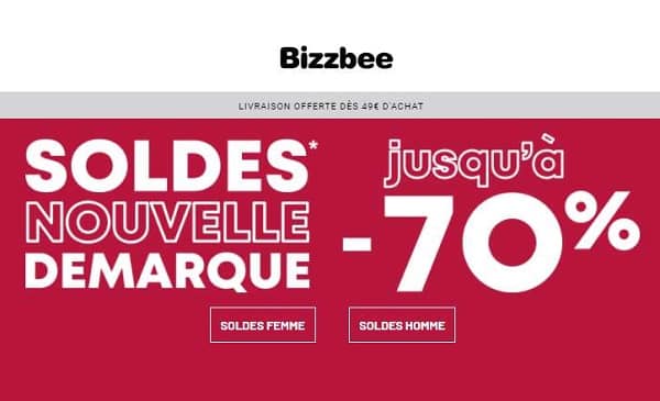 Soldes Bizzbee = nouvelle vague de remise jusqu'à -70% maintenant