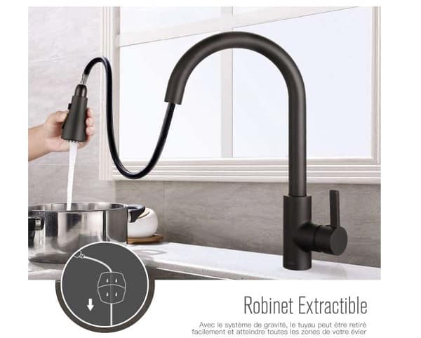 robinet de cuisine noir avec douchette extractible DALMO