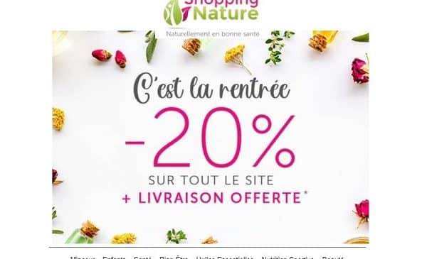 20% de remise sur shopping nature